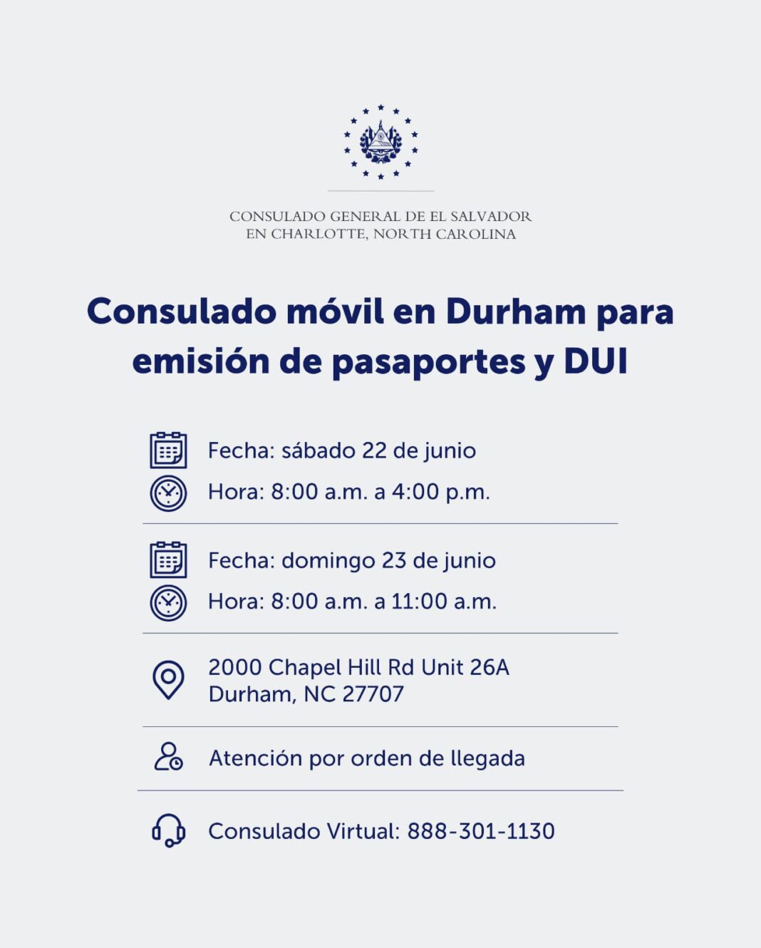 Consulado Móvil de El Salvador en Durham NC